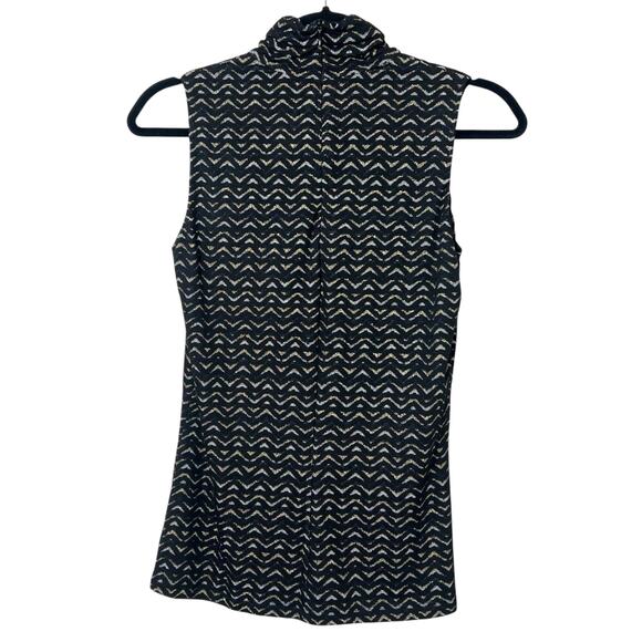 J. McLaughlin Mock Neck Tank Top Blouse Black Gold Silver Metallic Sleeveless XS - Picture 6 of 9